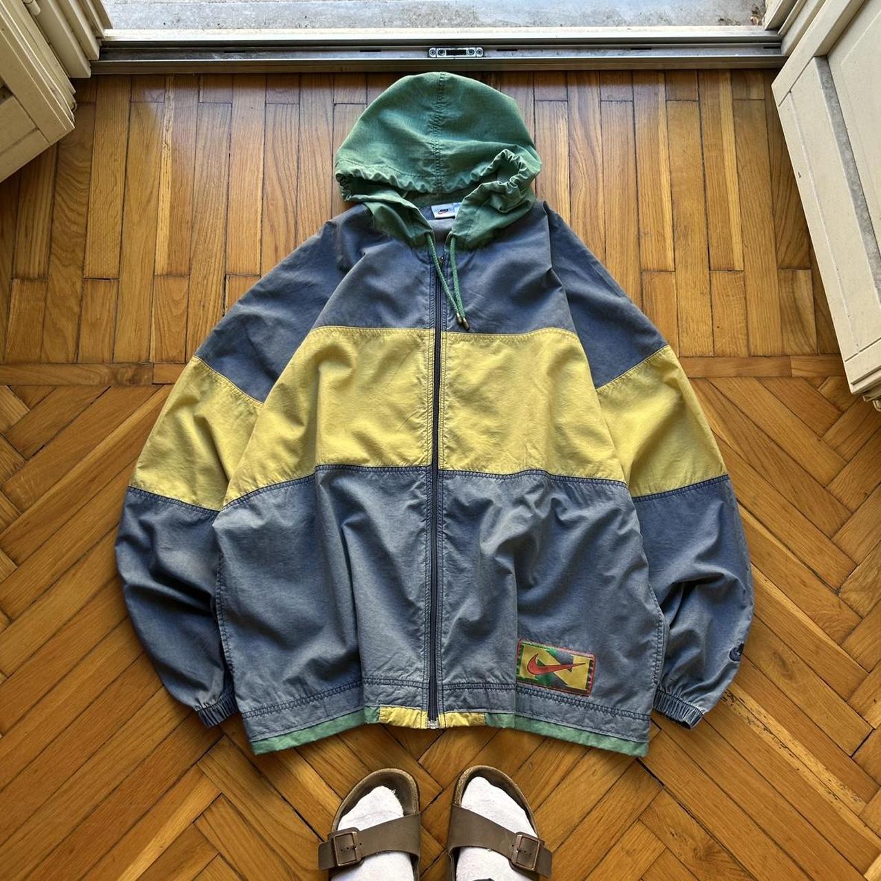 1990s Nike Hooded Jacket Blue Yellow XXL