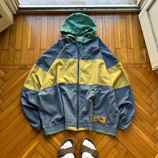 1990s Nike Hooded Jacket Blue Yellow XXL