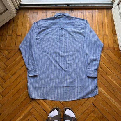 1980s Emporio Armani Striped Shirt Blue XL