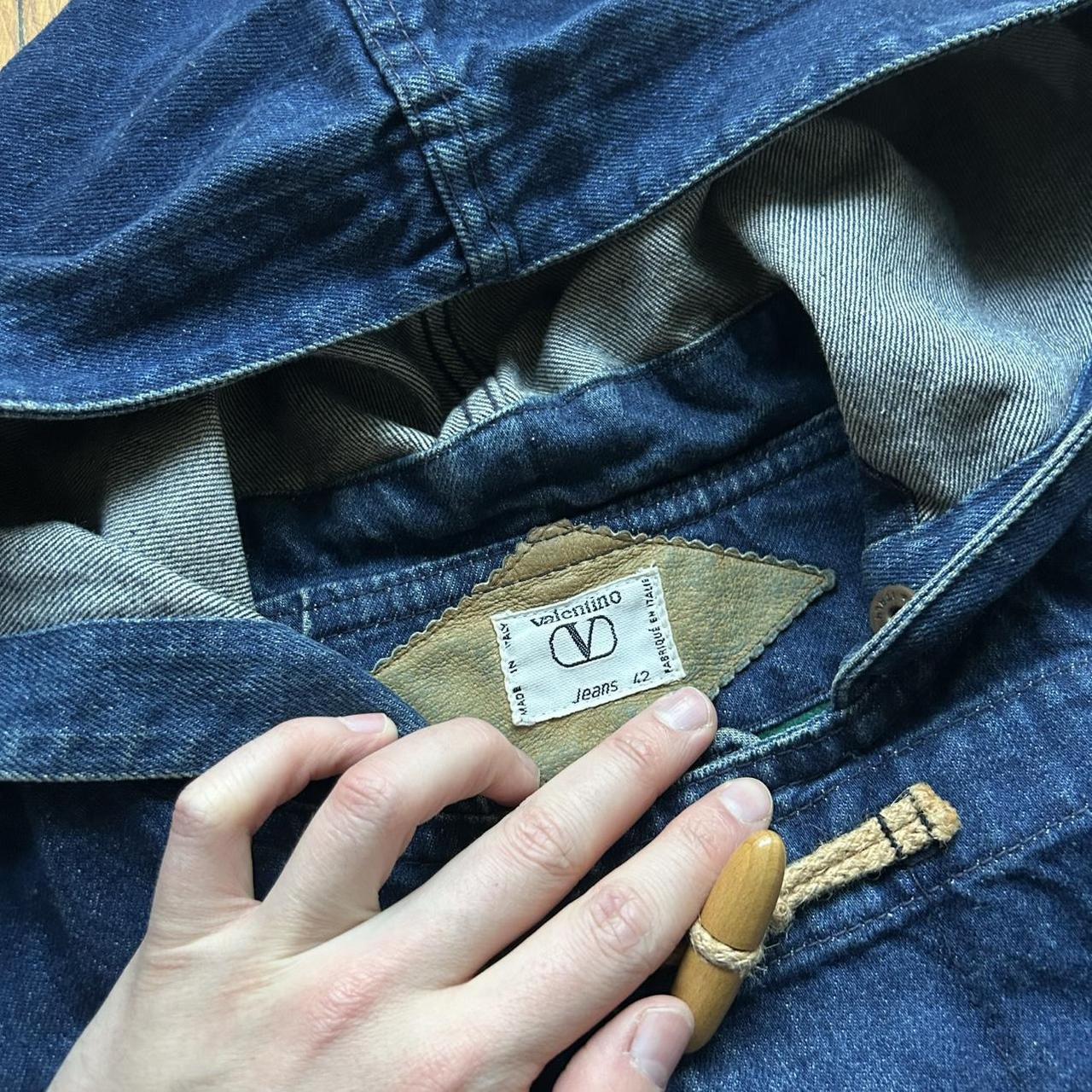 1990s Valentino Denim Duffle Coat Blue XL
