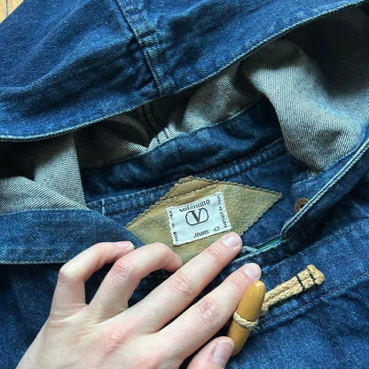 1990s Valentino Denim Duffle Coat Blue XL