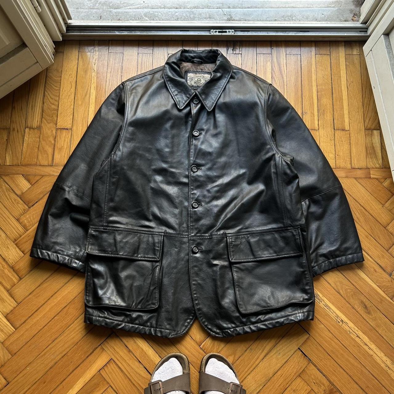 1990s Armani Jeans Leather Coat XL