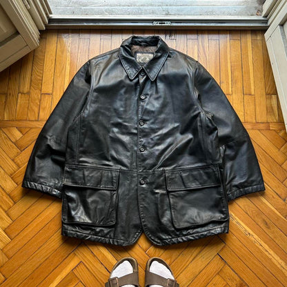 1990s Armani Jeans Leather Coat XL