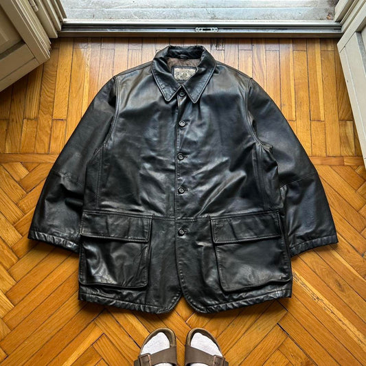 1990s Armani Jeans Leather Coat XL