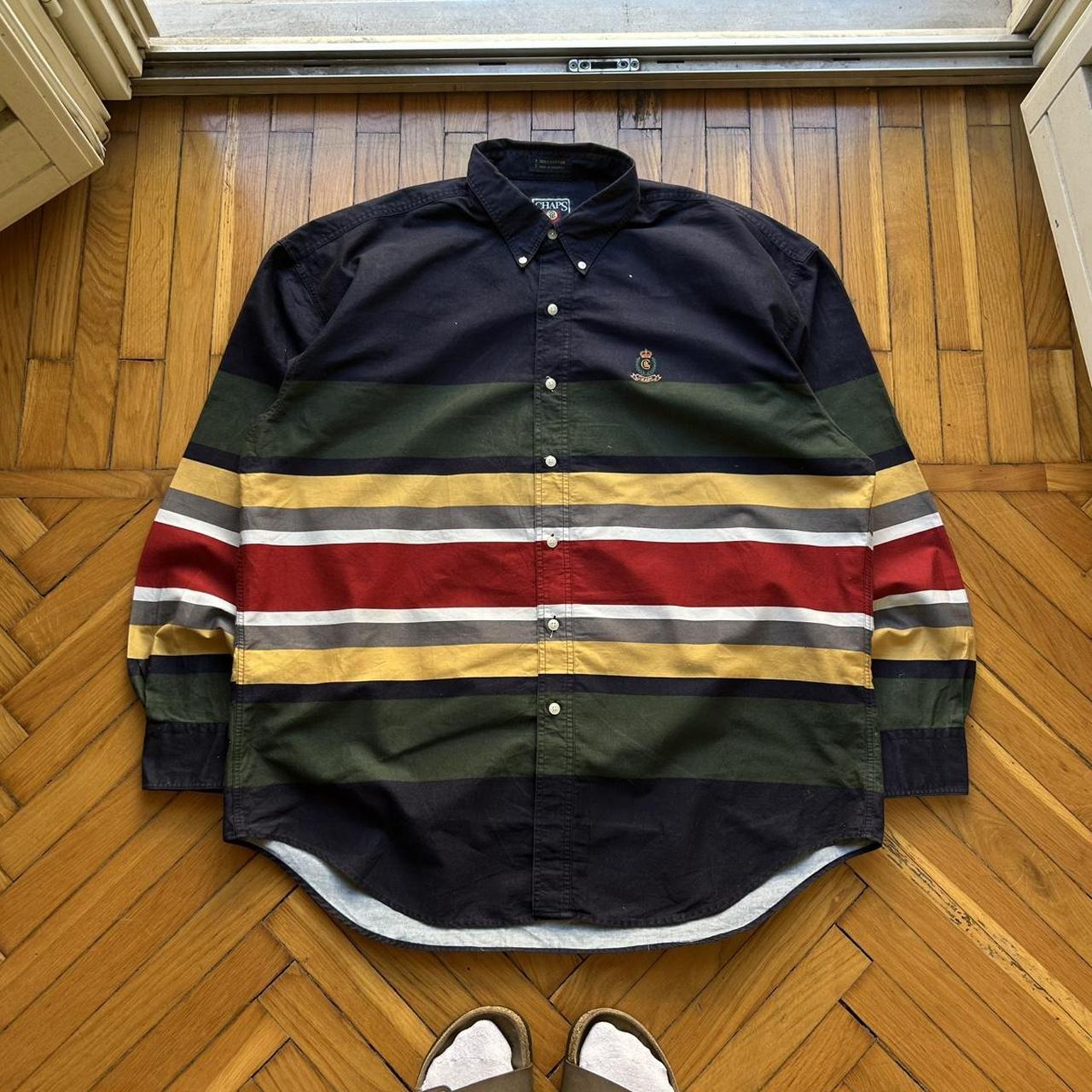 1990s Chaps By Ralph Lauren Striped Shirt XL