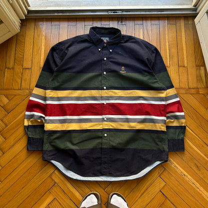 1990s Chaps By Ralph Lauren Striped Shirt XL