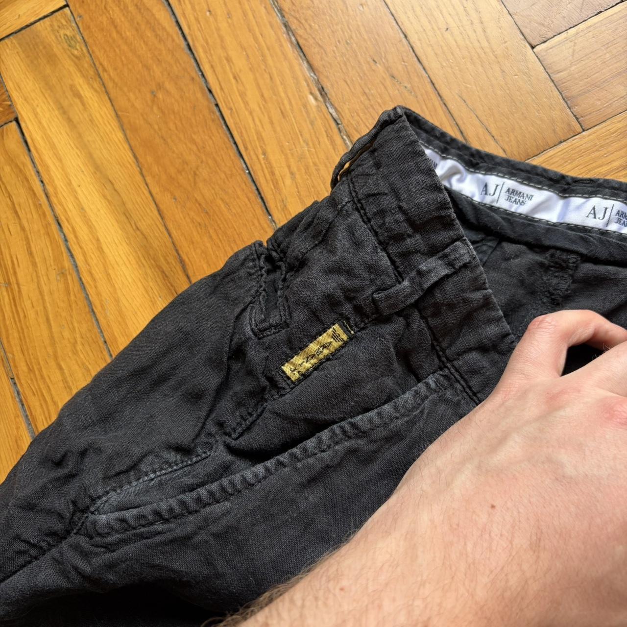 2000s Armani Jeans Linen Trousers Black 30W 30L