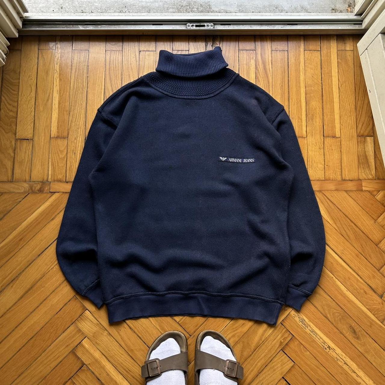 1990s Armani Jeans Roll Neck Sweatshirt Navy L