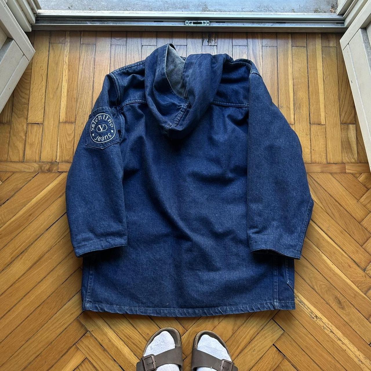 1990s Valentino Denim Duffle Coat Blue XL