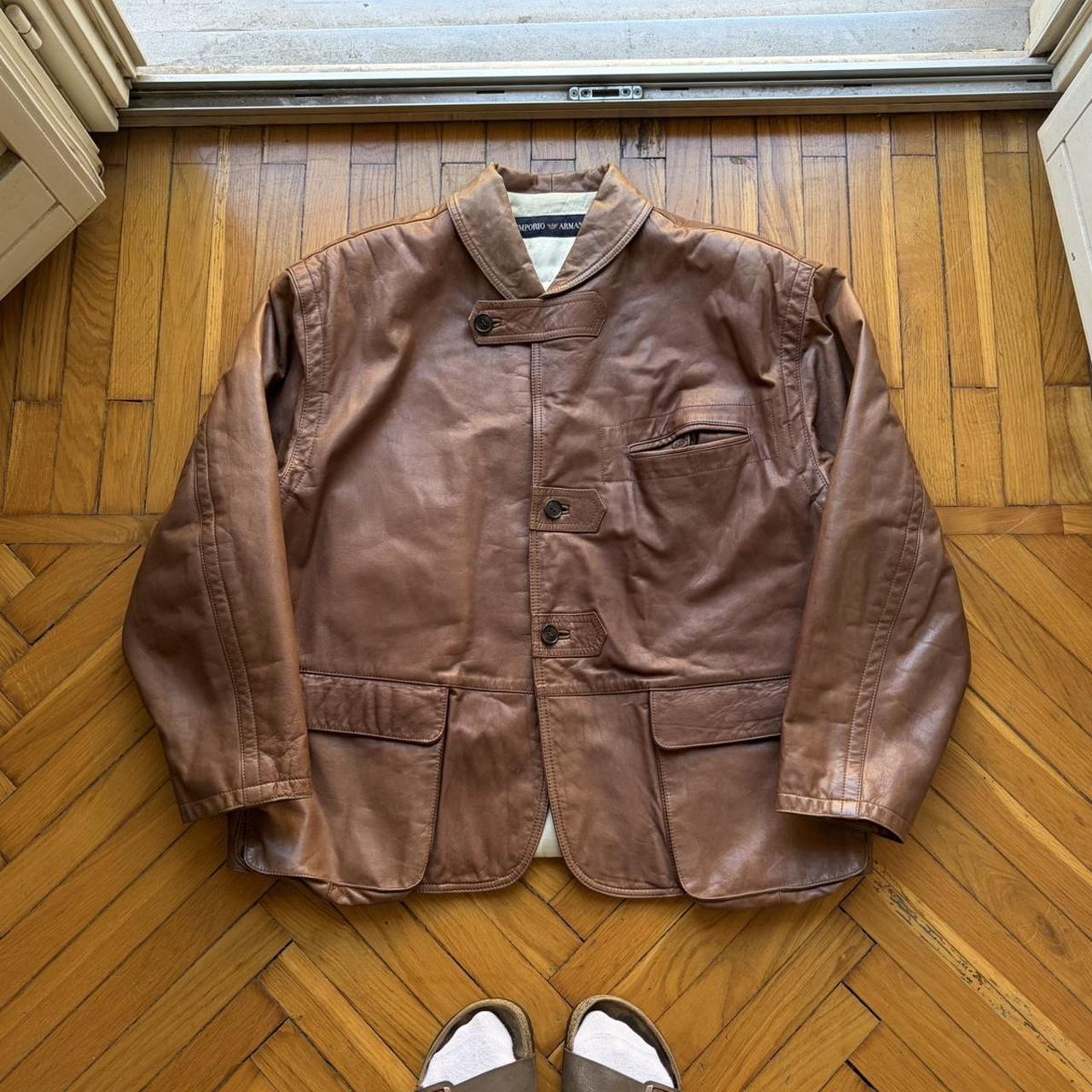 1980s Emporio Armani Leather Jacket Brown XL