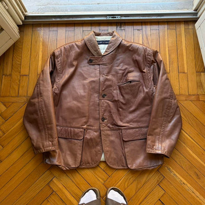 1980s Emporio Armani Leather Jacket Brown XL