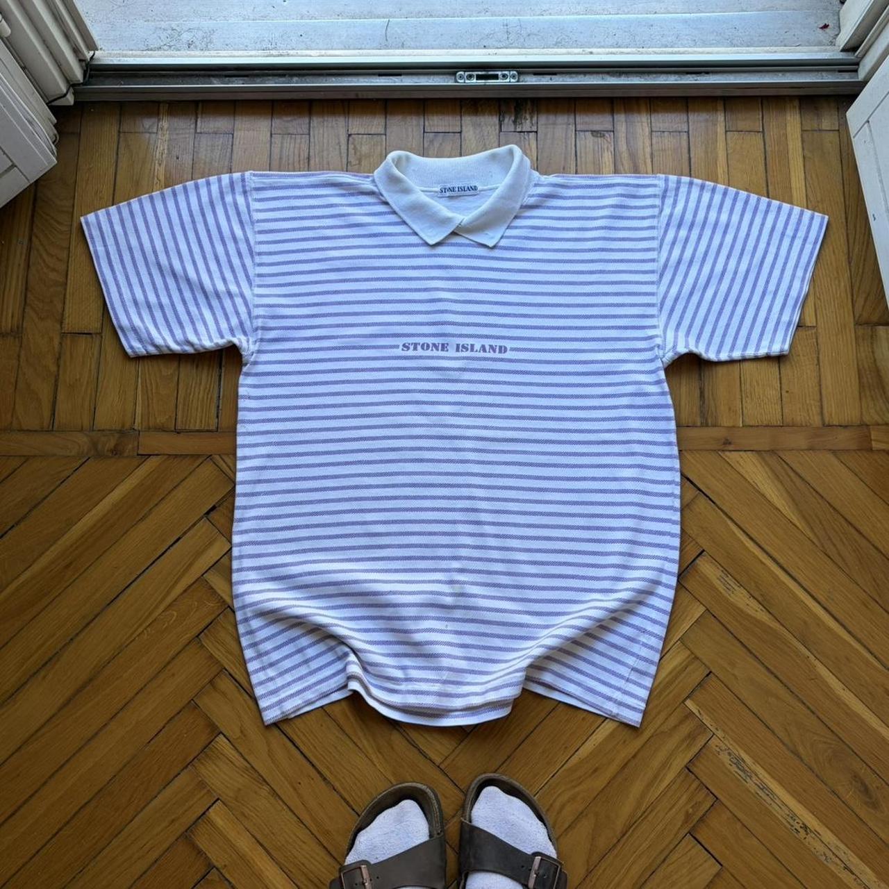 1990s Stone Island Striped Polo Shirt M