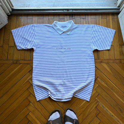 1990s Stone Island Striped Polo Shirt M