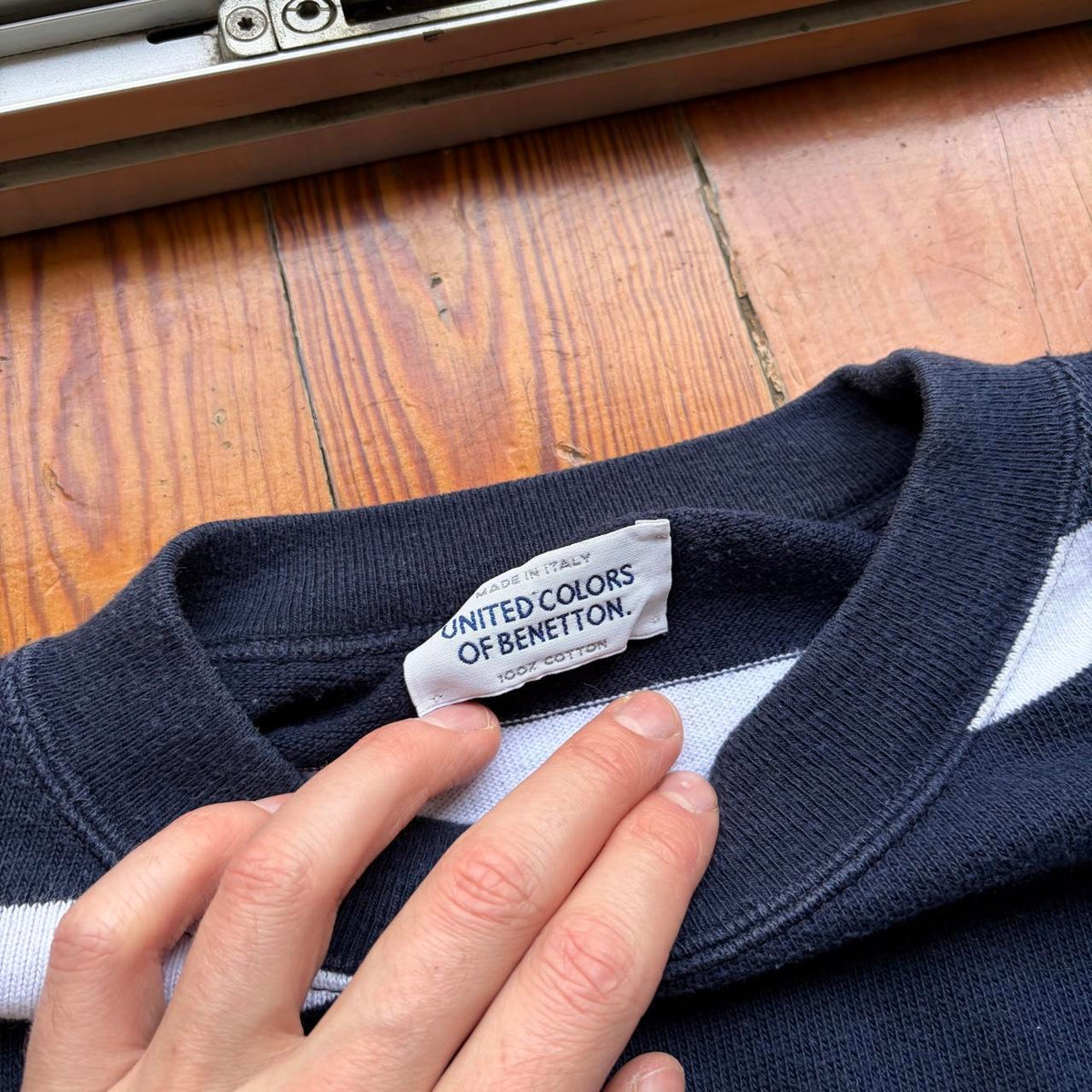 1990s Benetton Striped Sweatshirt XL
