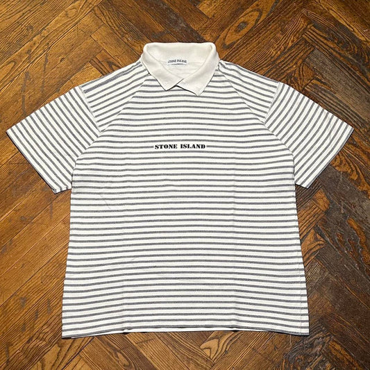 1988 Stone Island Striped Polo Shirt L