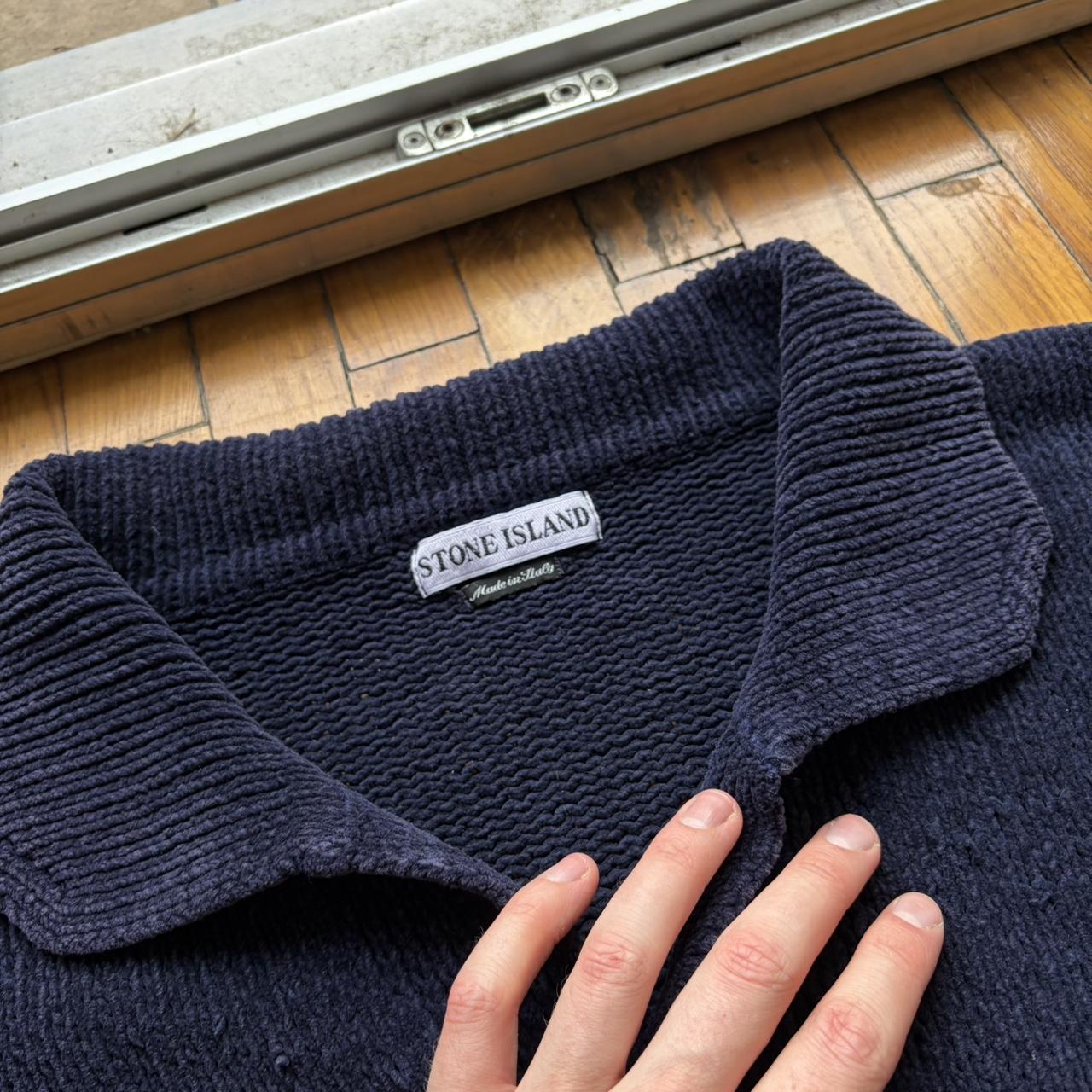 S/S 1997 Stone Island Chenille Knitted Cardigan Navy XXL