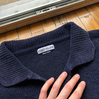 S/S 1997 Stone Island Chenille Knitted Cardigan Navy XXL