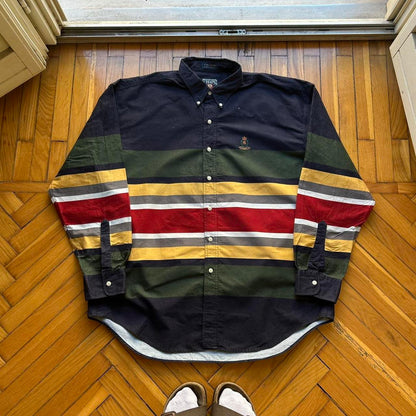 1990s Chaps By Ralph Lauren Striped Shirt XL
