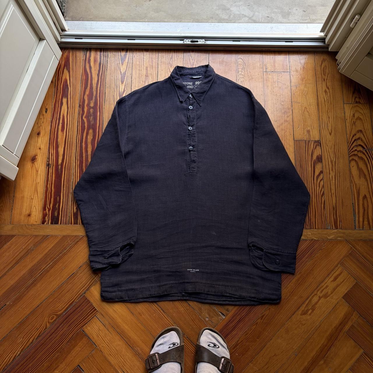 1995 Stone Island Marina Linen Shirt Black L