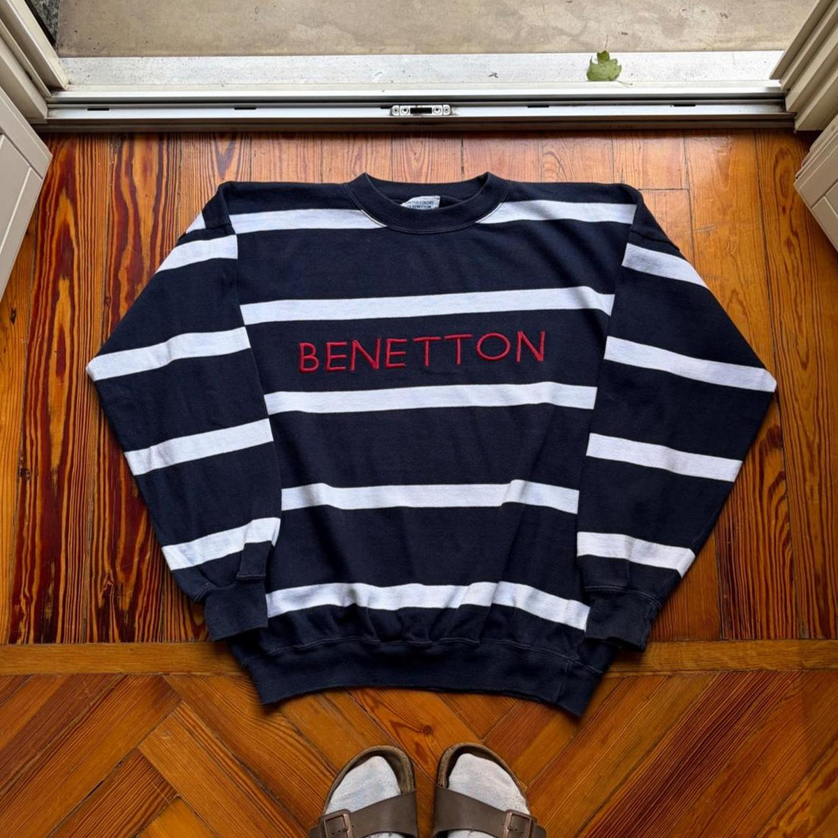 1990s Benetton Striped Sweatshirt XL