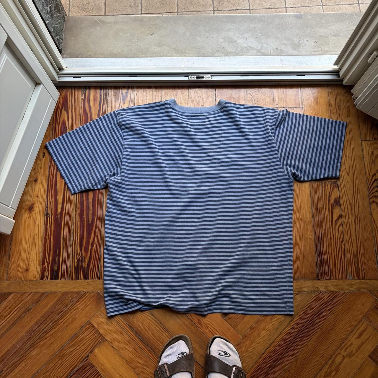 1990s Armani Jeans Striped T Shirt Blue XL