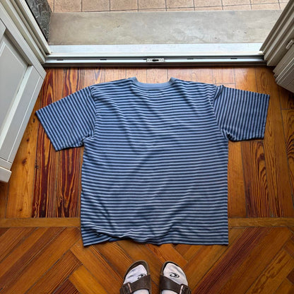 1990s Armani Jeans Striped T Shirt Blue XL