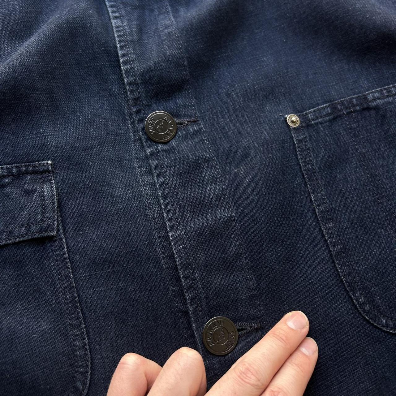 1990s Armani Jeans Cotton & Linen Jacket Navy XL