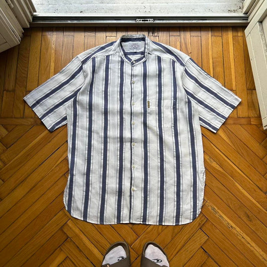 1990s Armani Jeans Linen & Cotton Striped Shirt L