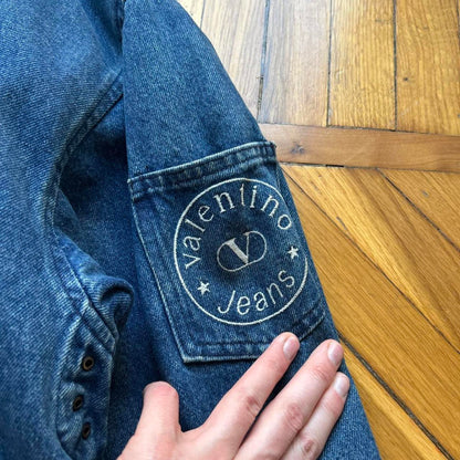 1990s Valentino Denim Duffle Coat Blue XL