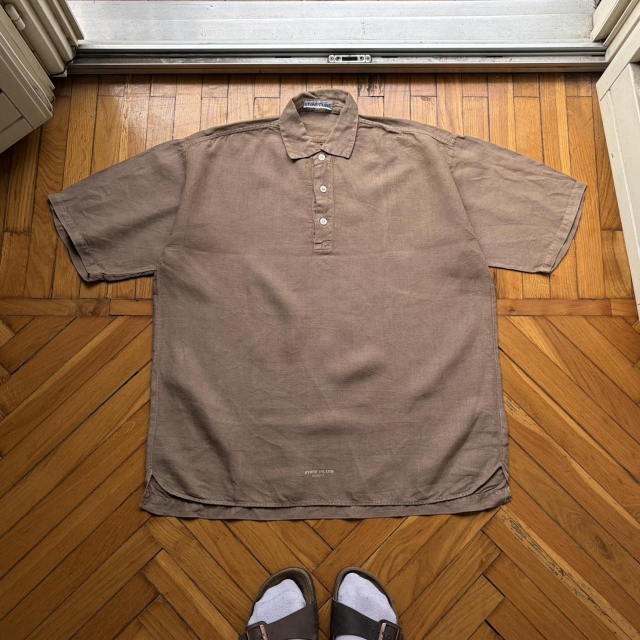 1990s Stone Island Marina Linen Shirt Brown L