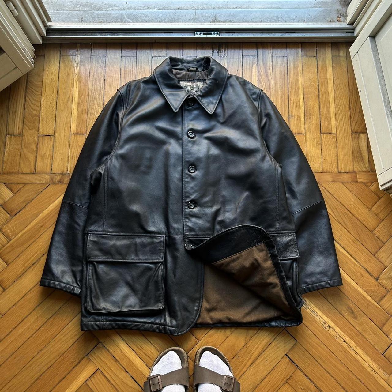 1990s Armani Jeans Leather Coat XL
