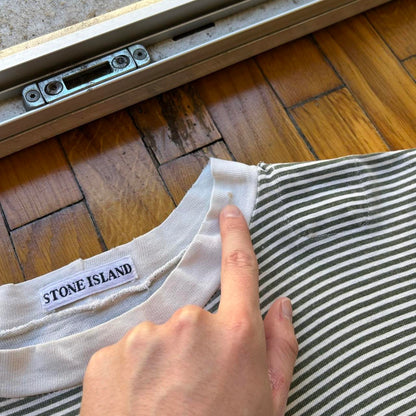1980s Stone Island T Shirt Striped Green XL
