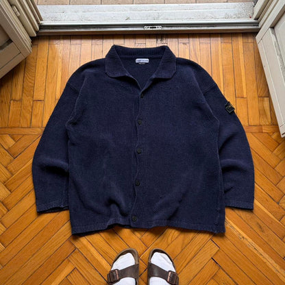 S/S 1997 Stone Island Chenille Knitted Cardigan Navy XXL