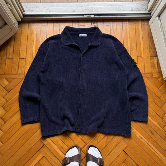 S/S 1997 Stone Island Chenille Knitted Cardigan Navy XXL