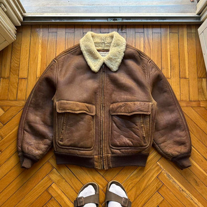 1980s Emporio Armani Leather Shearling Jacket Brown L