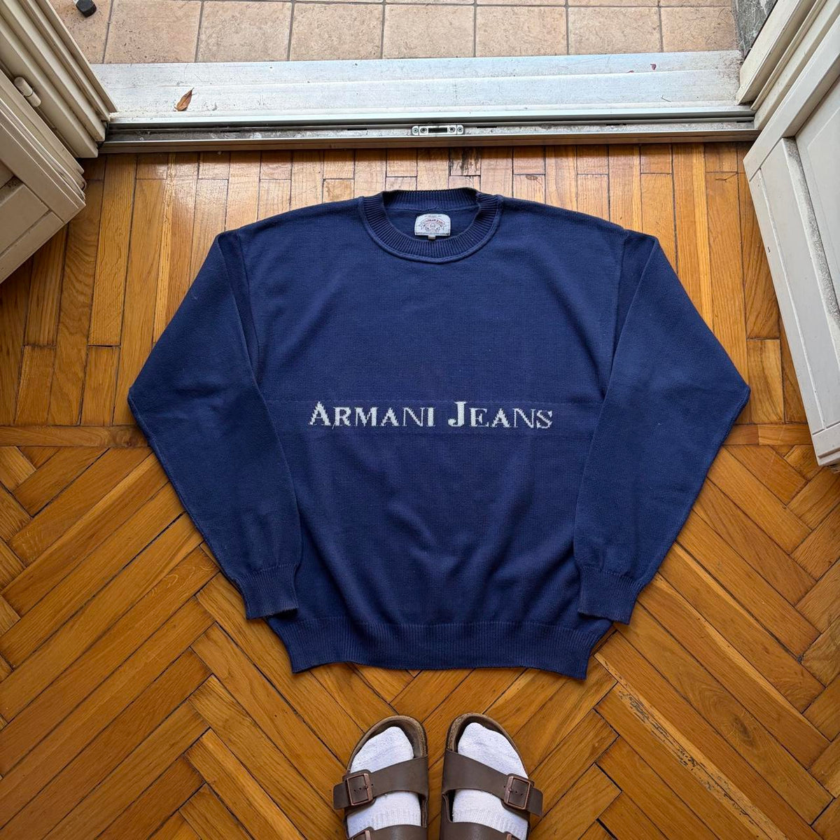 1990s Armani Jeans Knitted Jumper Navy L