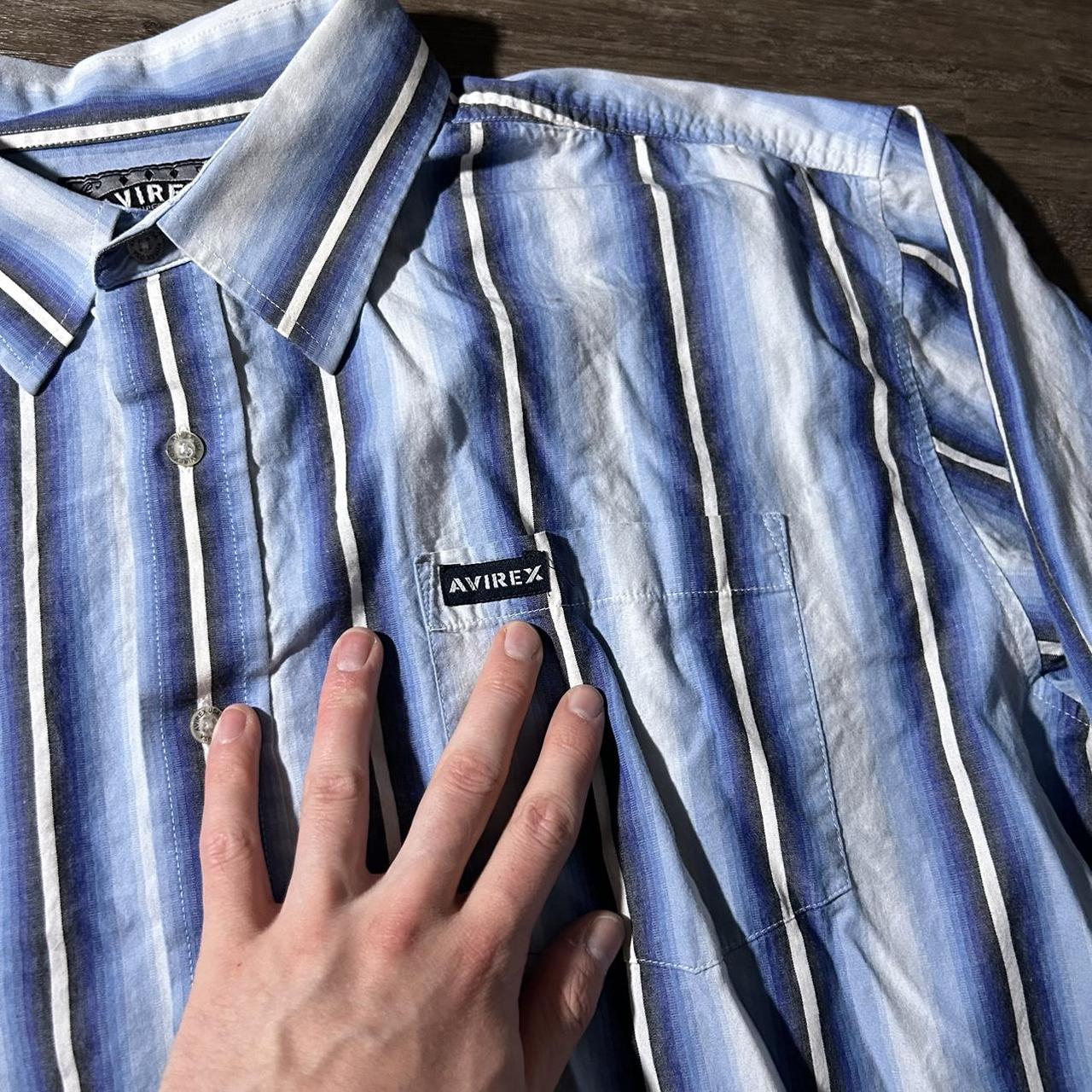 1990s Avirex Shirt Striped Blue XL