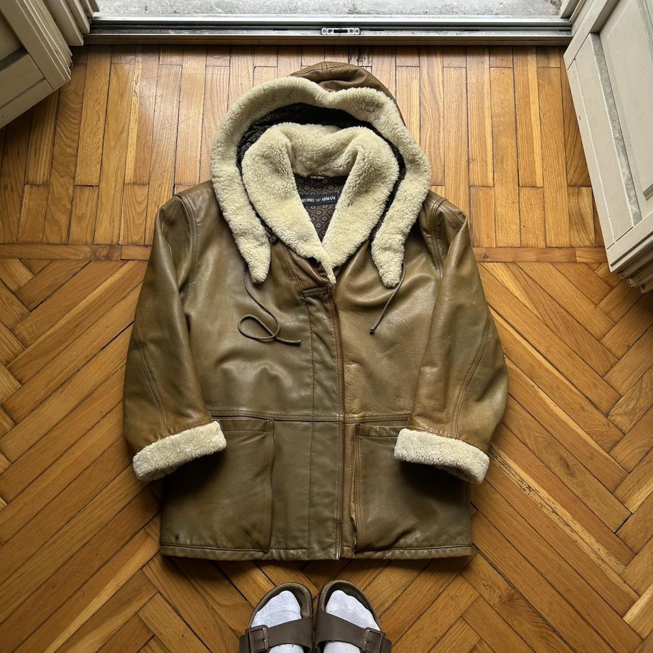 1980s Emporio Armani Leather Coat Brown S