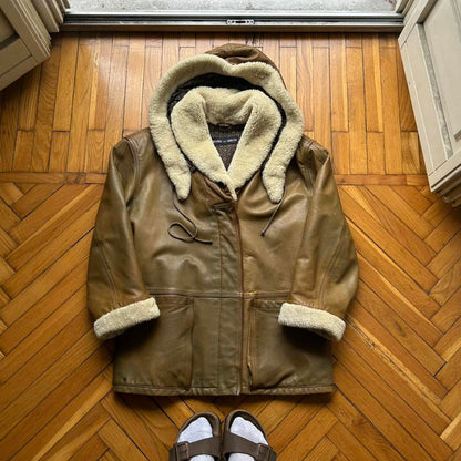 1980s Emporio Armani Leather Coat Brown S