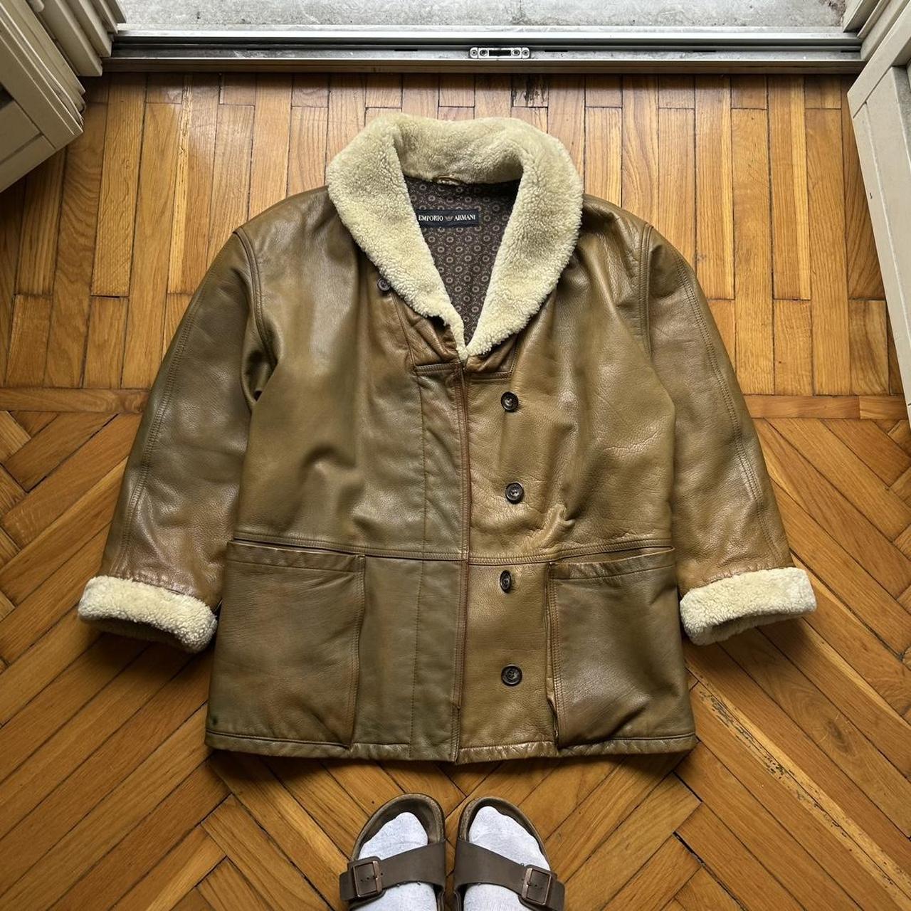 1980s Emporio Armani Leather Coat Brown S