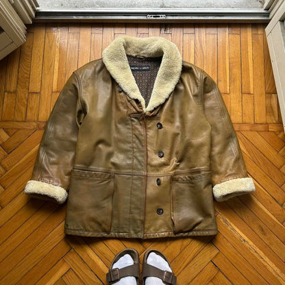 1980s Emporio Armani Leather Coat Brown S