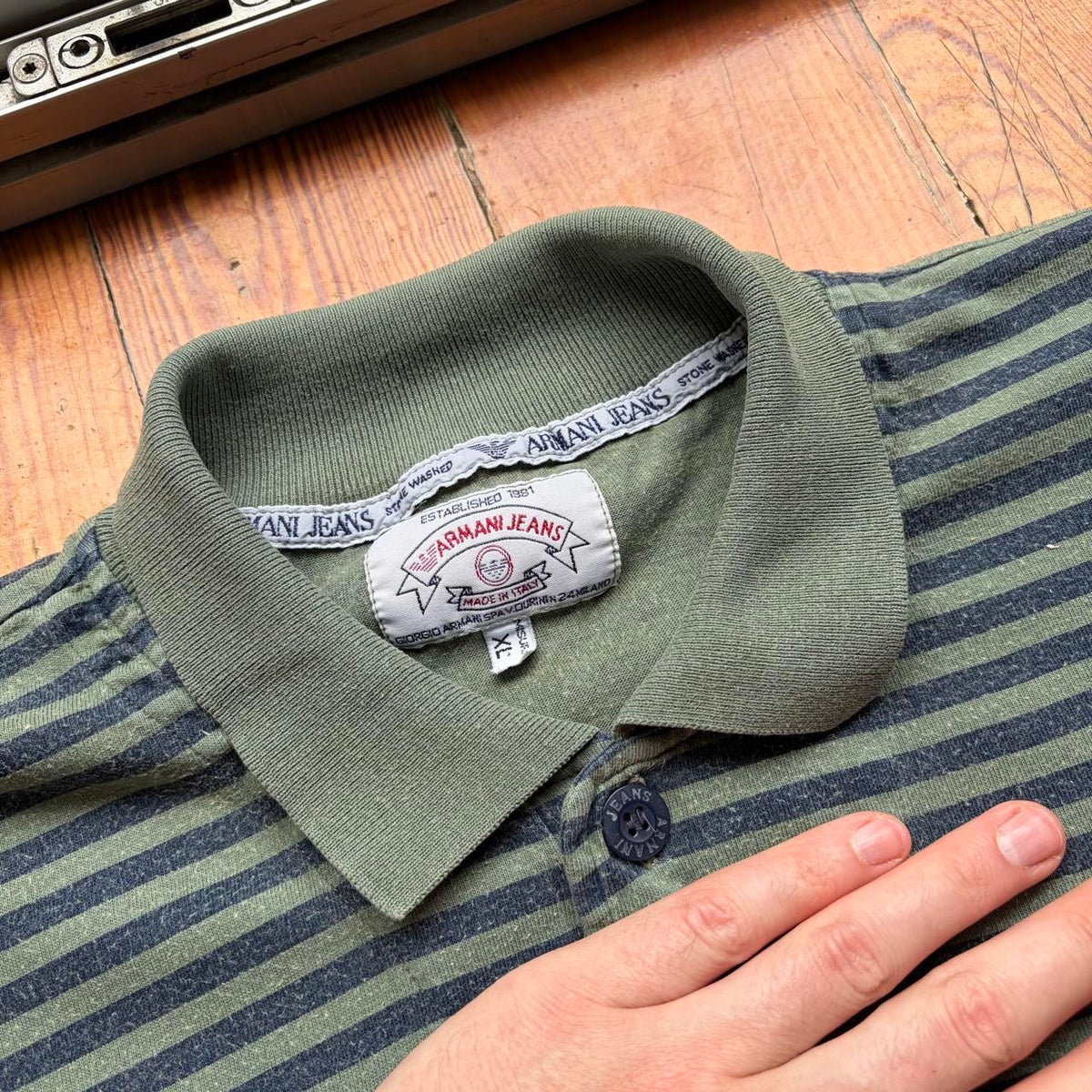1990s Armani Jeans Striped Polo Shirt XL