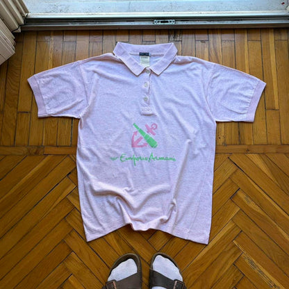 1980s Emporio Armani Graphic Polo Shirt Pink S