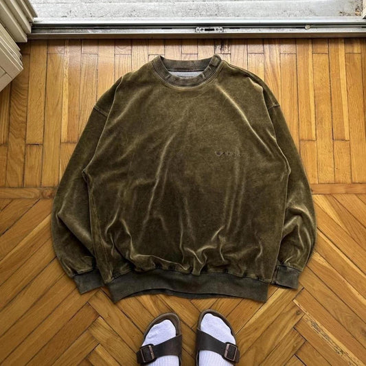 1990s Armani Jeans Velour Sweatshirt Khaki L