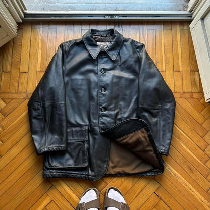 1990s Armani Jeans Leather Coat XL