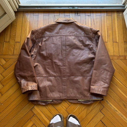 1980s Emporio Armani Leather Jacket Brown XL