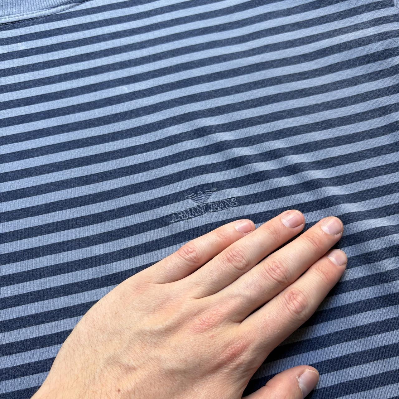 1990s Armani Jeans Striped T Shirt Blue XL