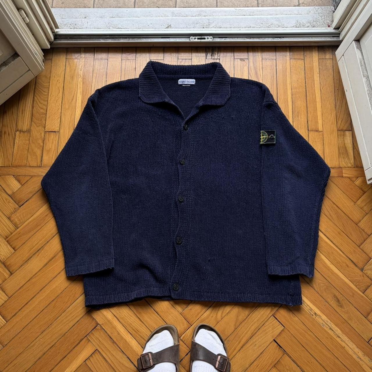 S/S 1997 Stone Island Chenille Knitted Cardigan Navy XXL