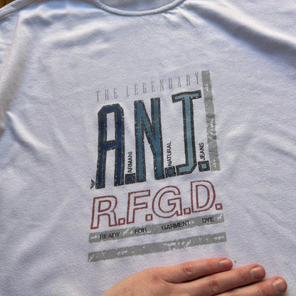 1990s Armani Jeans Graphic T Shirt White L