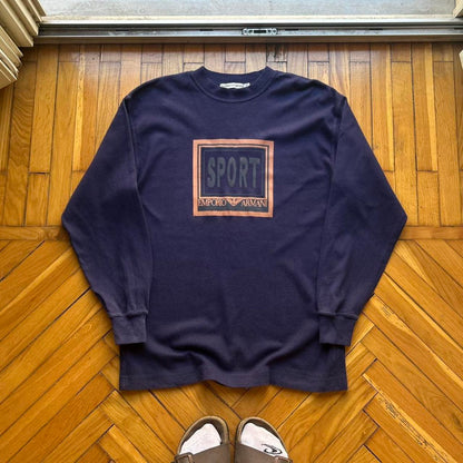 1990s Emporio Armani Sport LS T Shirt Navy S